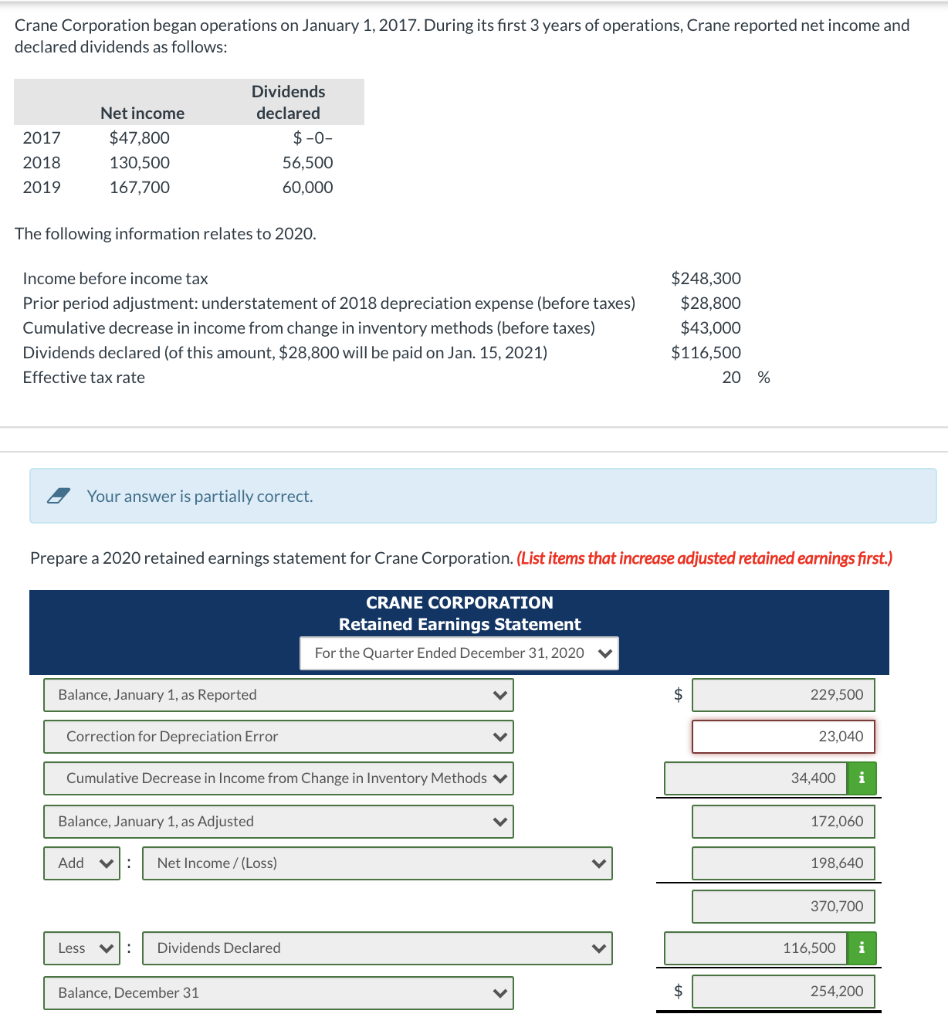 Solved Crane Corporation began operations on January 1,