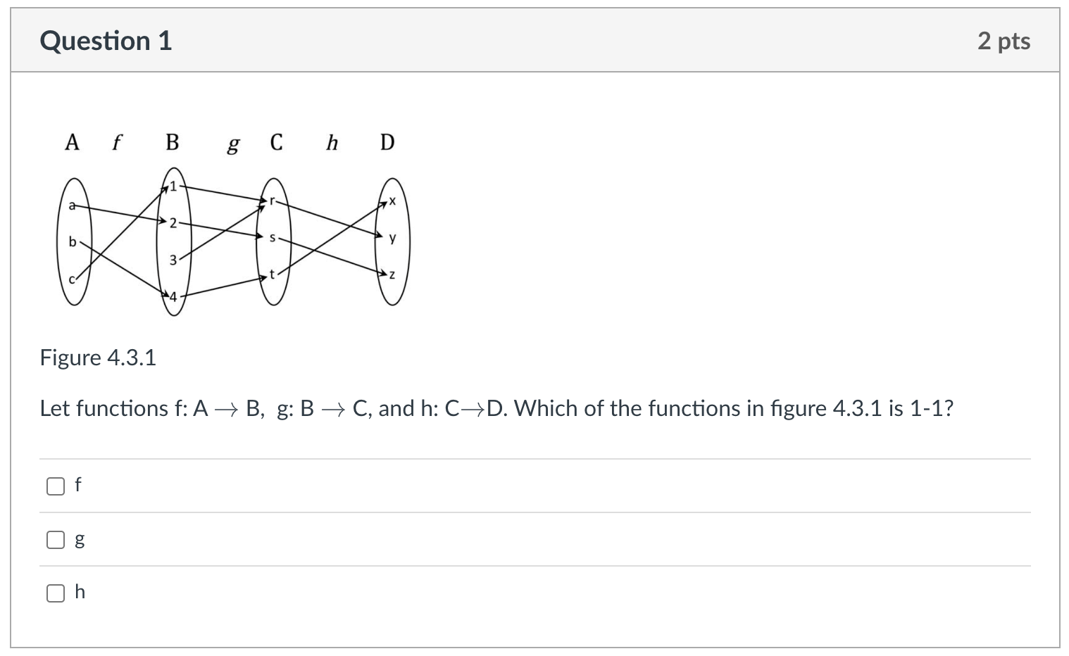 Solved Let Functions F:A→B,g:B→C, And H:C→D. Which Of The | Chegg.com