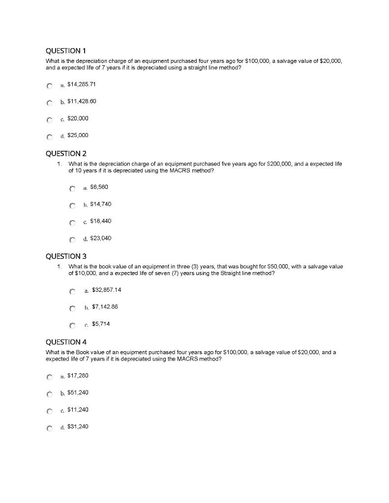 Solved QUESTION 1 What is the depreciation charge of an | Chegg.com