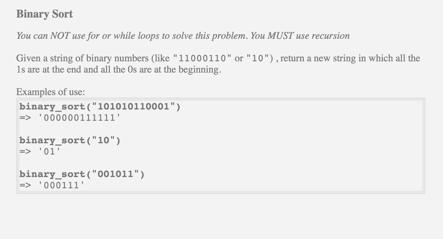Solved Binary Sort You can NOT use for or while loops to | Chegg.com