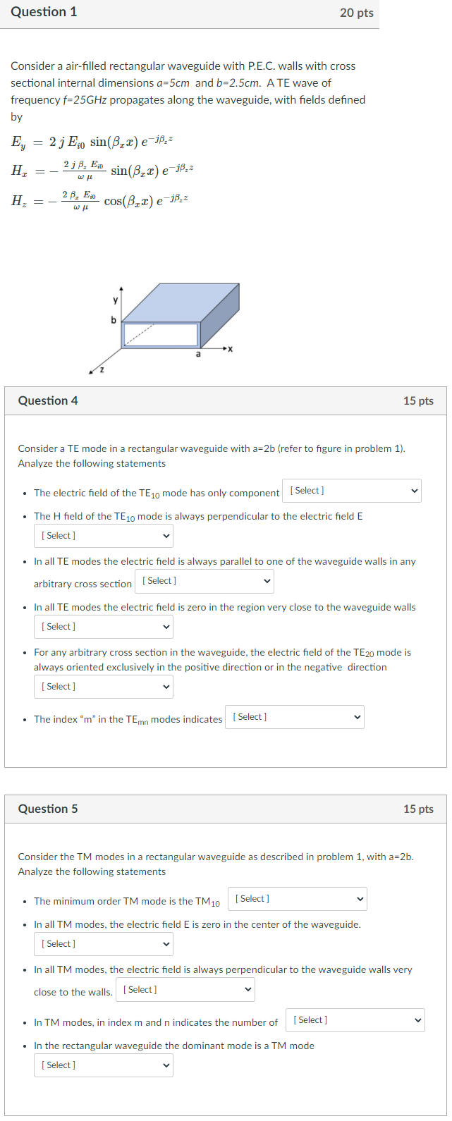 Solved Question 1 20 pts Consider a air-filled rectangular | Chegg.com