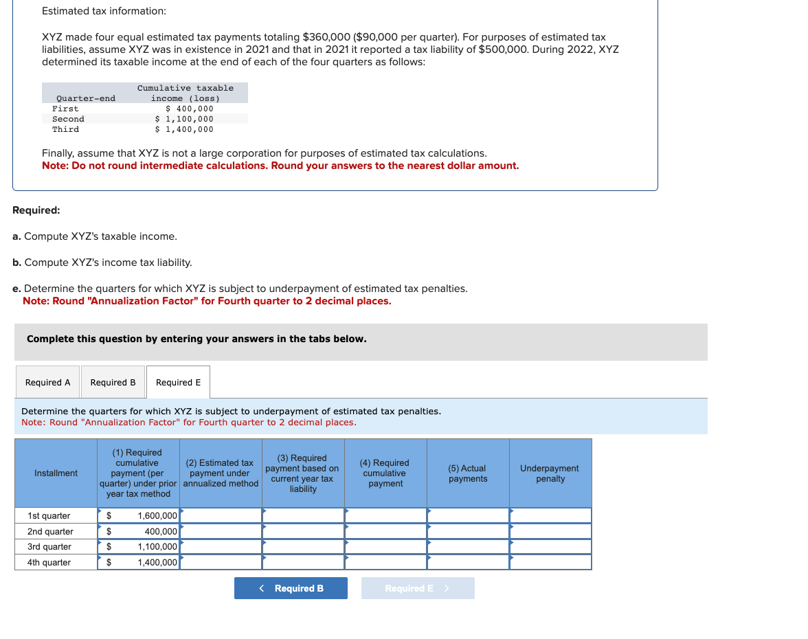 Solved Estimated tax information XYZ made four equal