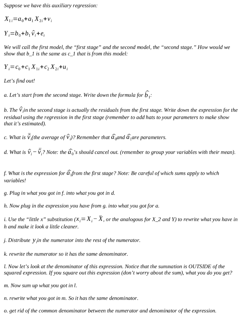 Solved Suppose We Have This Auxiliary Regression X1 2 Chegg Com