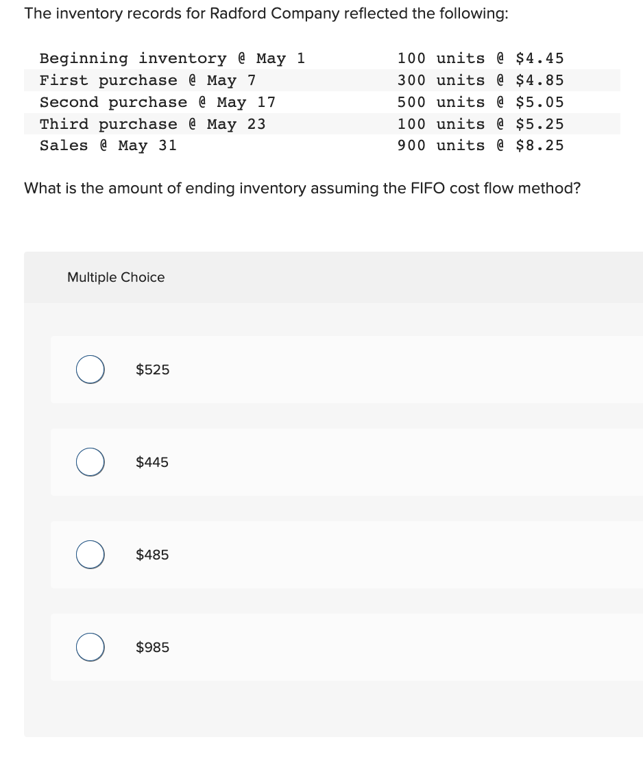 Solved The inventory records for Radford Company reflected