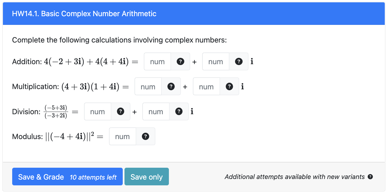 Solved Complete the following calculations involving complex | Chegg.com