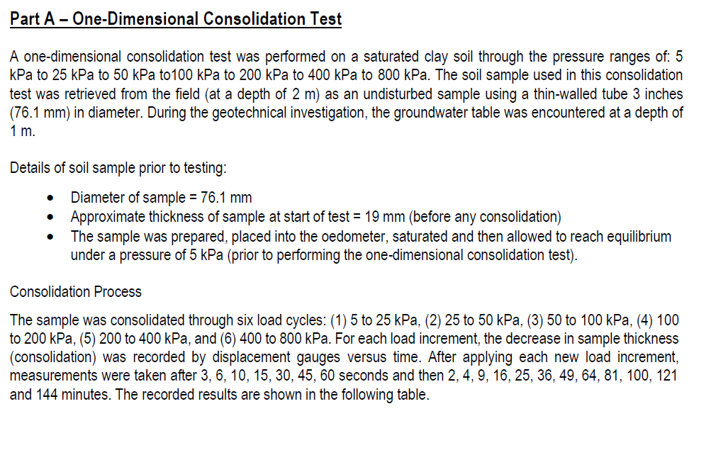 Solved part a one dimensional consolidation test a chegg