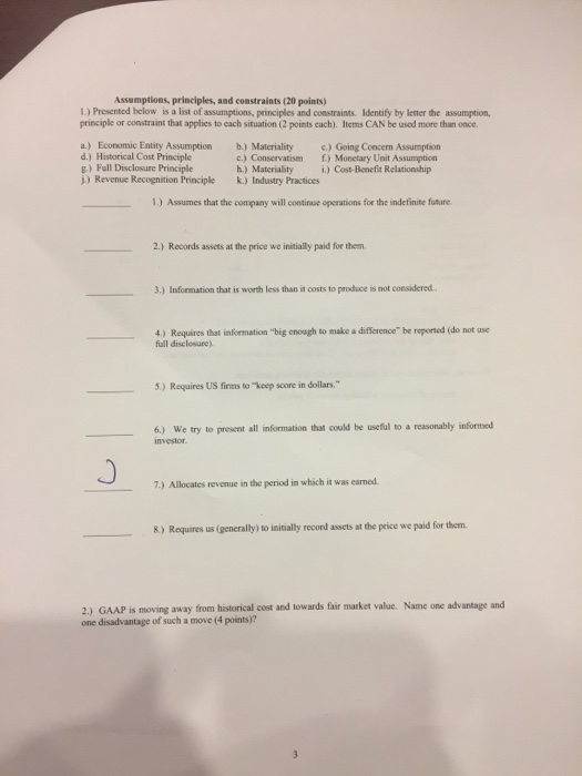 Solved Assumptions, principles, and constraints (20 points) | Chegg.com