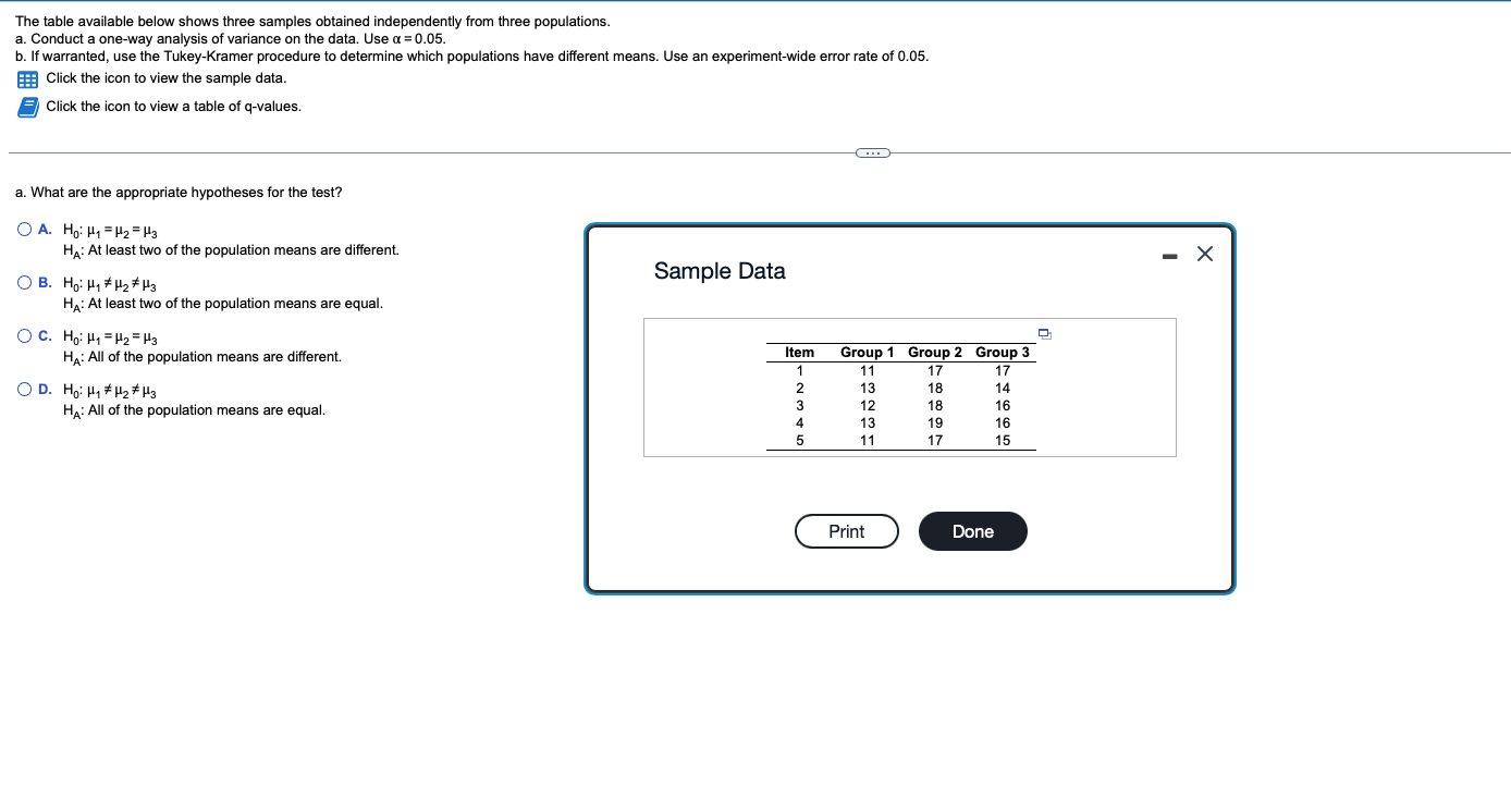 Solved The table available below shows three samples | Chegg.com