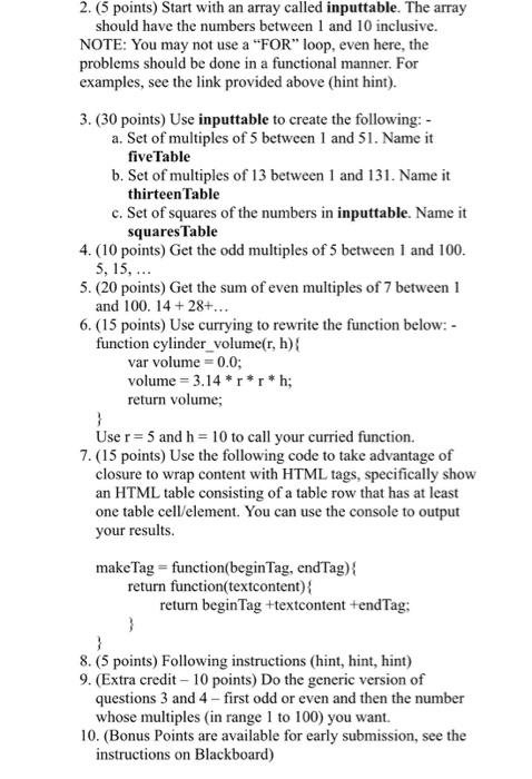 Solved 2. (5 points) Start with an array called inputtable. | Chegg.com