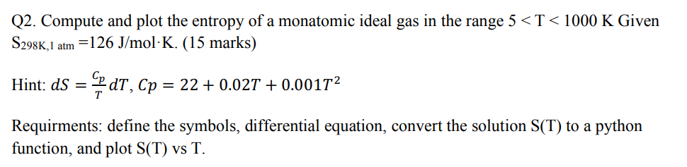 Solved Q2. Compute and plot the entropy of a monatomic ideal | Chegg.com