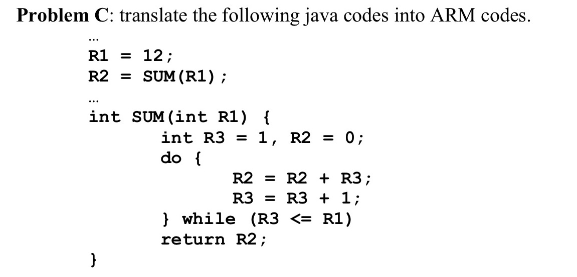 Problem C: translate the following java codes into | Chegg.com