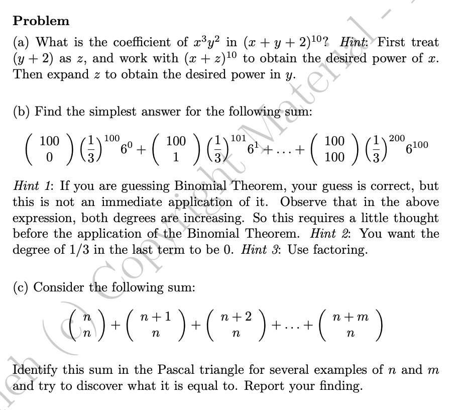 Solved Problem A What Is The Coefficient Of X Y In X Y Chegg Com