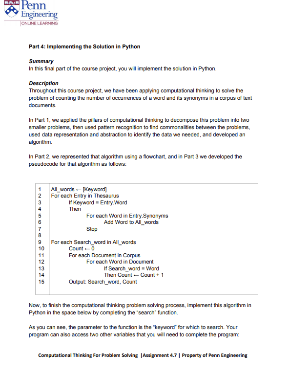 Solved Penn Engineering Online Learning Part 4 Implemen