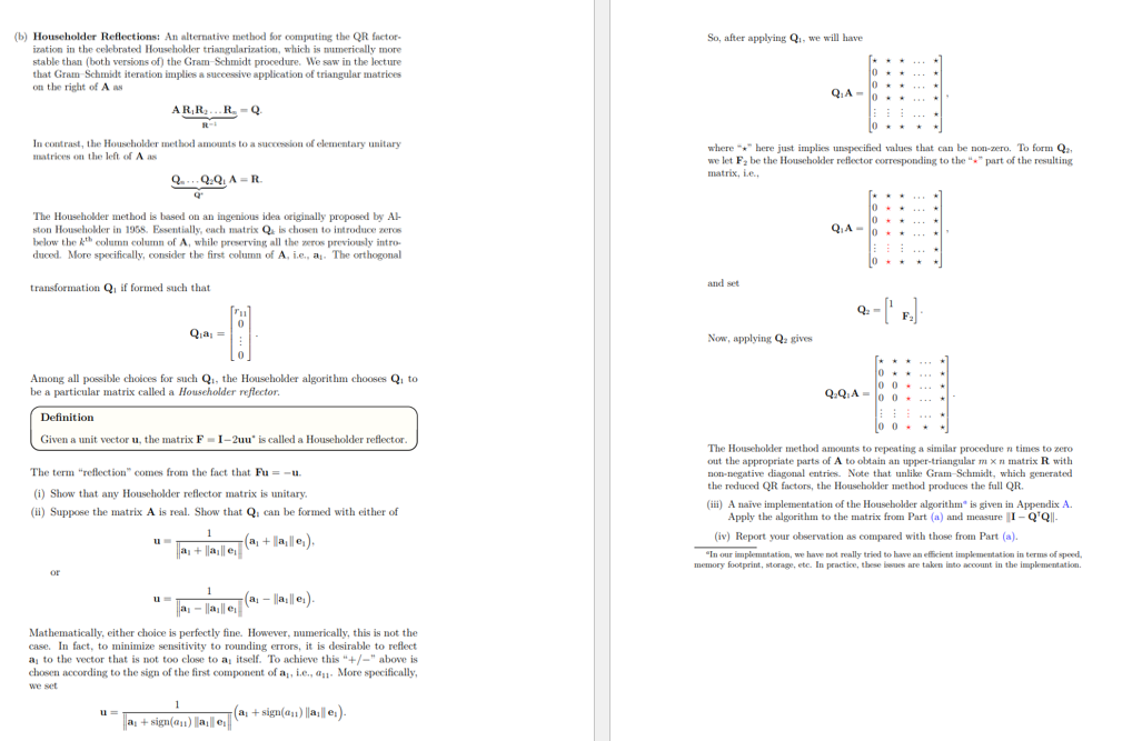 (b) Householder Reflections An alternative method