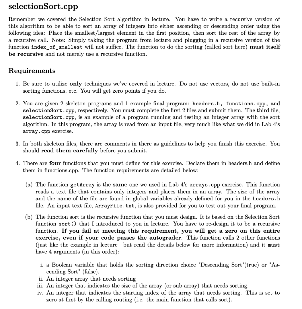 Solved selectionSort.cpp Remember we covered the Selection | Chegg.com