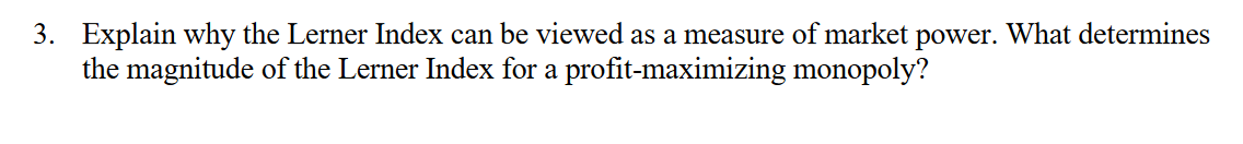 the lerner index is a measure of market power