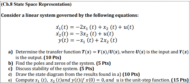 Solved (Ch.8 State Space Representation) Consider a linear | Chegg.com