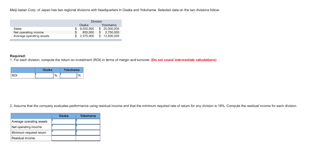 Solved Meiji Isetan Corp. of Japan has two regional | Chegg.com