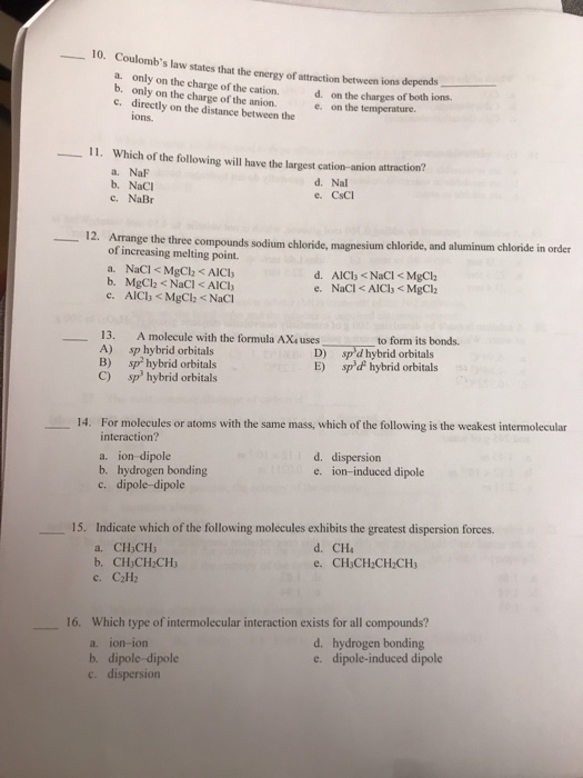 Solved 10. Coulomb's law states that the energy of | Chegg.com