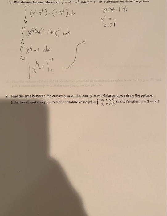 Solved 1. Find the area between the curves y x-x and y=1-X. | Chegg.com