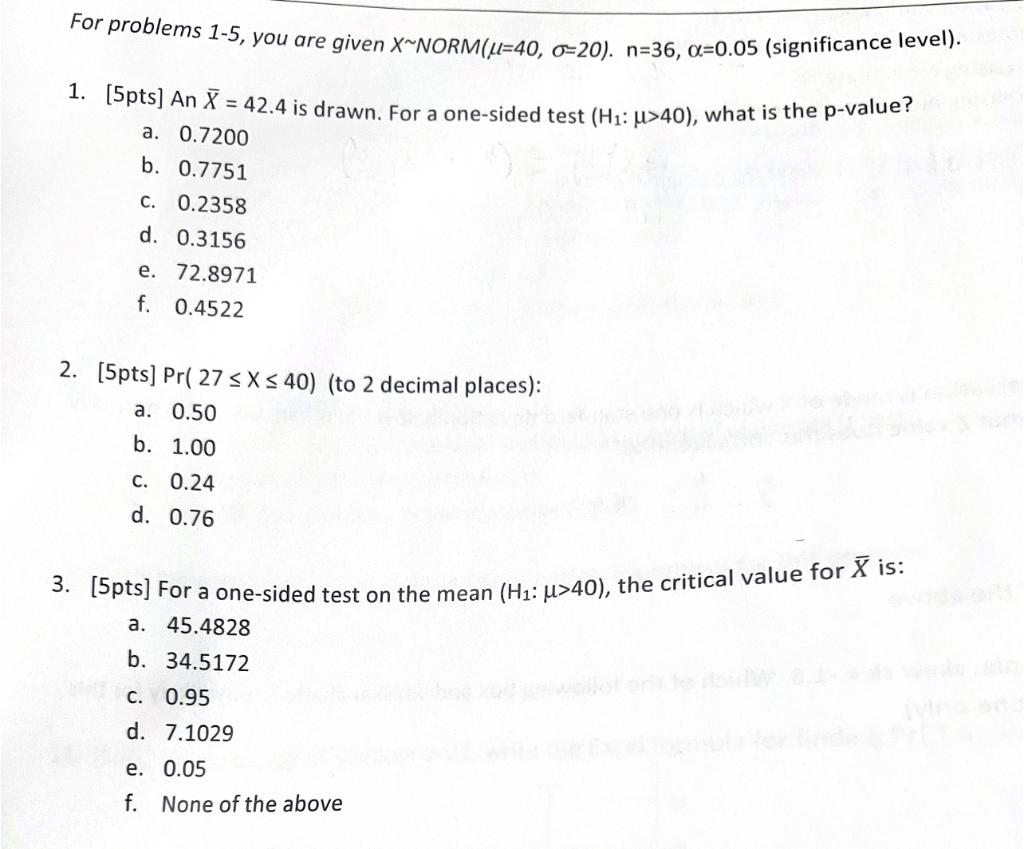 Solved For problems 1-5, you are given | Chegg.com