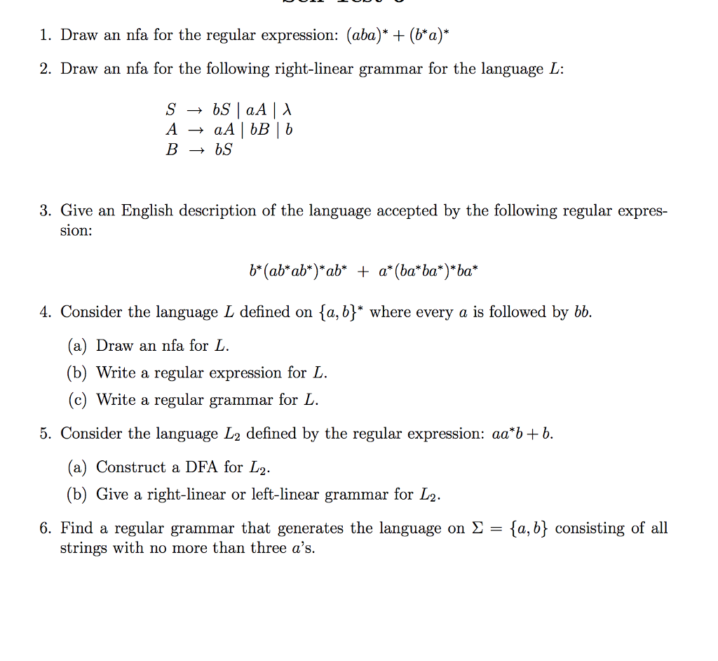 Solved 1. Draw An Nfa For The Regular Expression: (aba)* + | Chegg.com