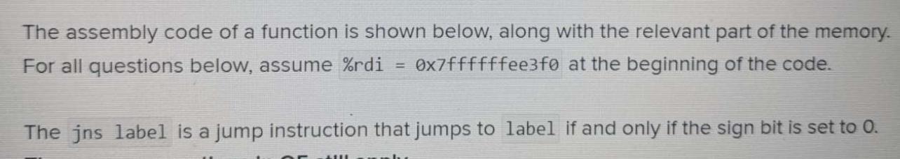 The assembly code of a function is shown below, along | Chegg.com
