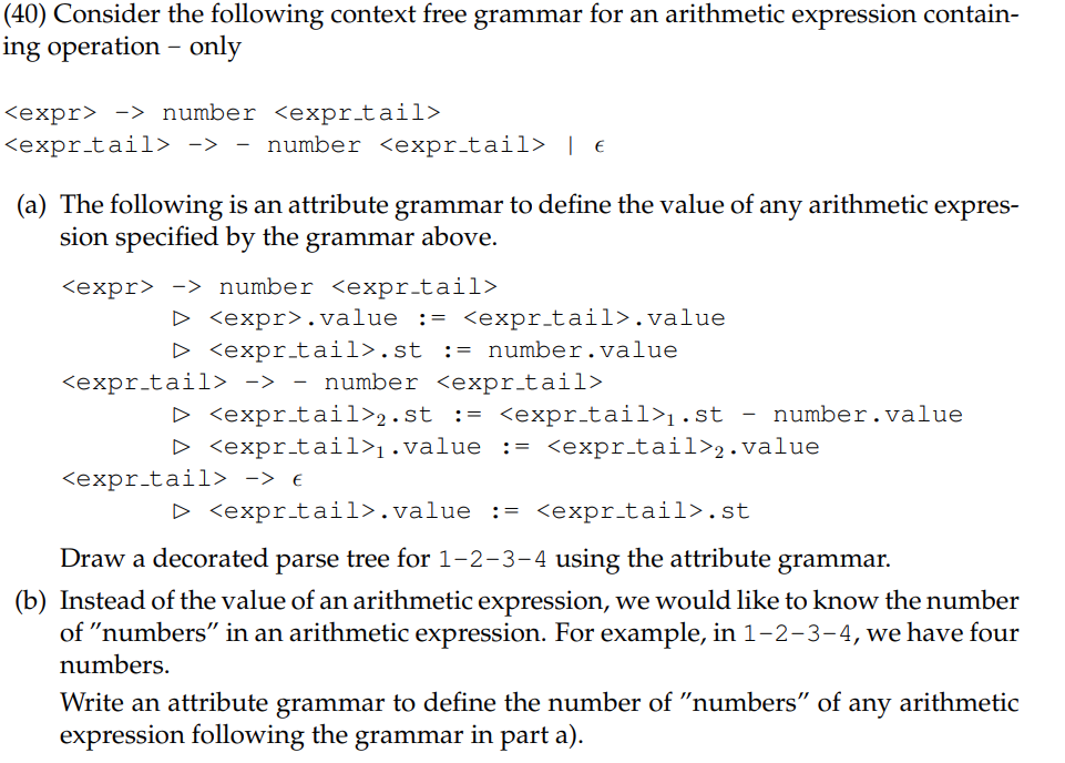 Solved (40) Consider the following context free grammar for | Chegg.com