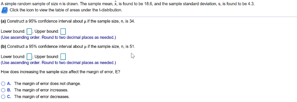 Solved A simple random sample of size n is drawn. The sample | Chegg.com