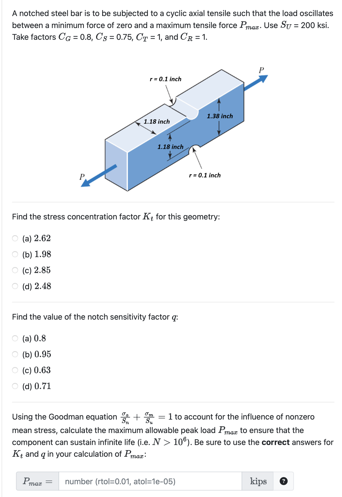 Solved a notched steel bar is to be subjected to a cyclic chegg