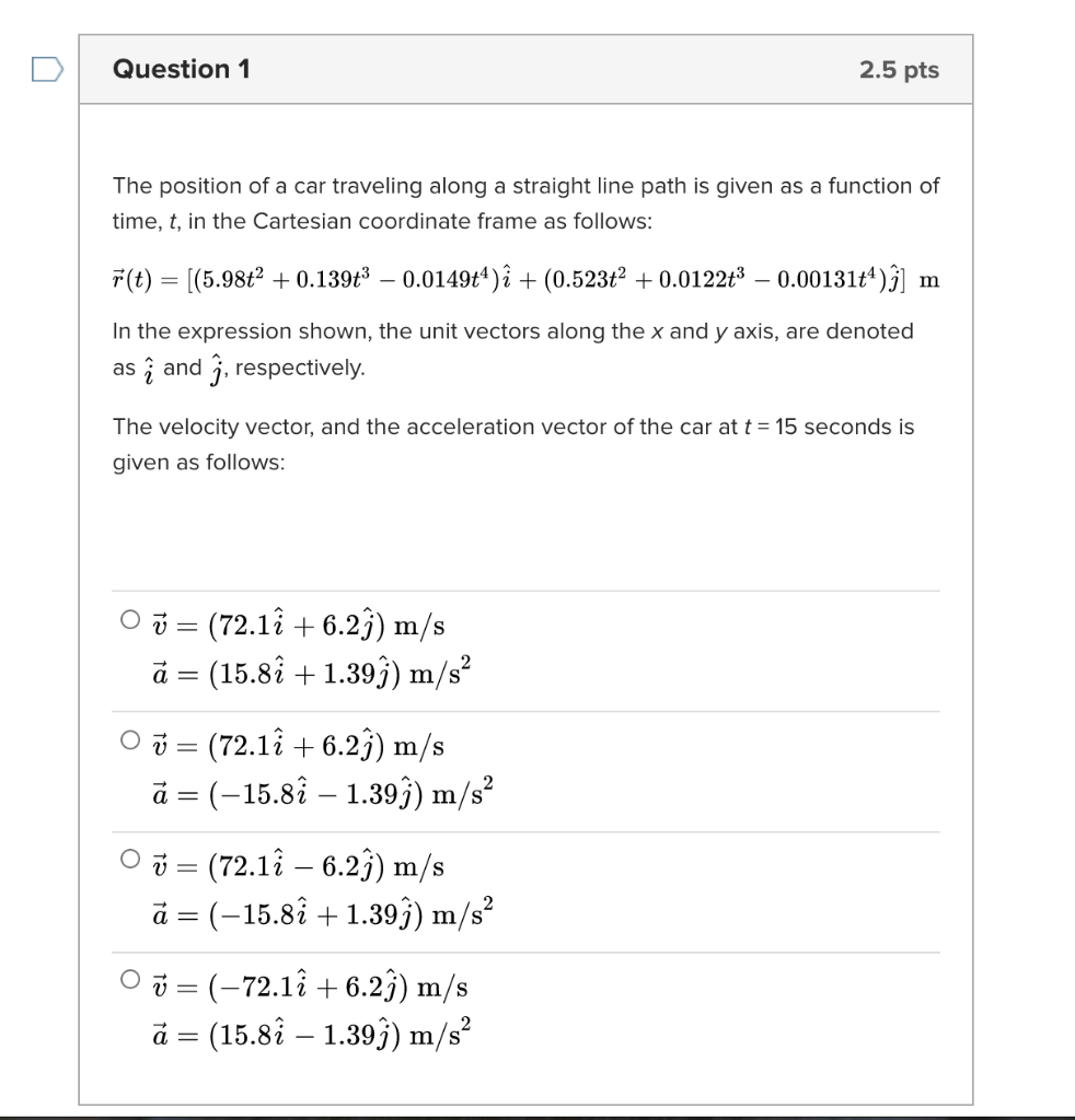 Solved Question 1 2 5 Pts The Position Of A Car Traveling Chegg Com