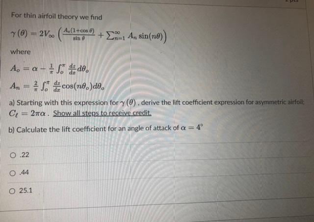 Solved For Thin Airfoil Theory We Find (0) = 2V. (4.(It | Chegg.com