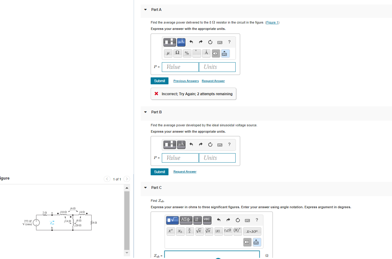 Solved Part A Find the average power delivered to the 8 12 | Chegg.com
