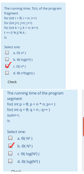 Solved Running Time T N Program Fragment Int E N Int J J Q