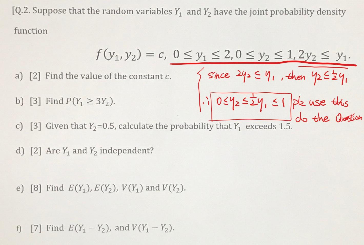 Solved [Q.2. Suppose That The Random Variables Y, And Y, | Chegg.com