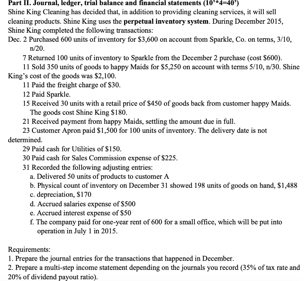 part ii journal ledger trial balance and financial chegg com managing p&l