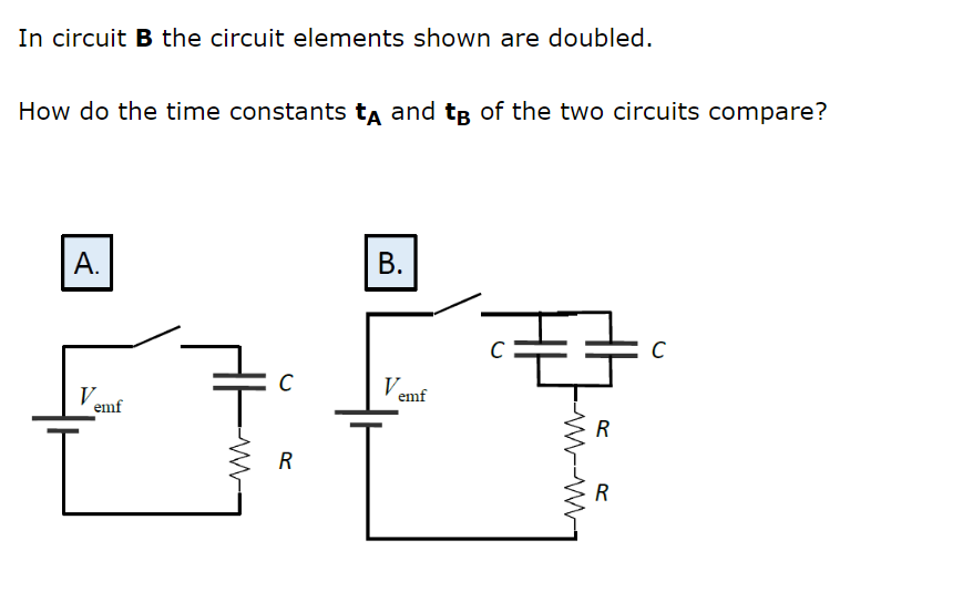 Solved In circuit B the circuit elements shown are doubled. | Chegg.com