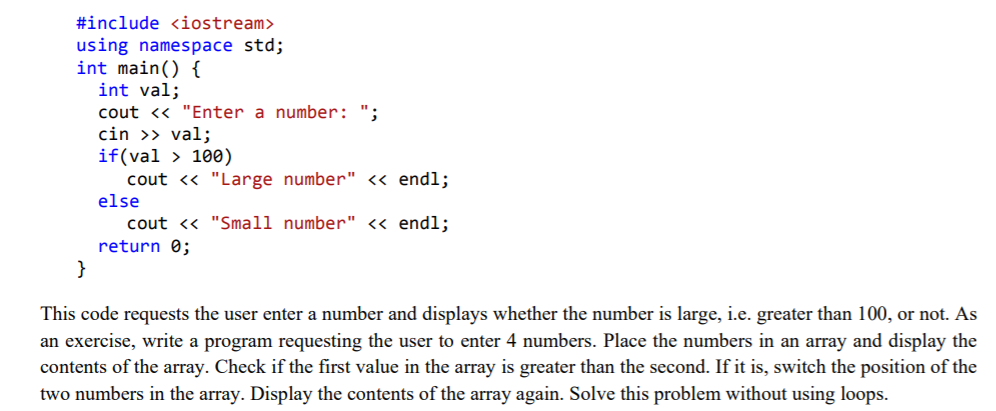 Solved #include using namespace std; int main() { int val; | Chegg.com
