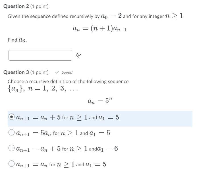 Solved Question 2 1 Point Given The Sequence Defined 6214