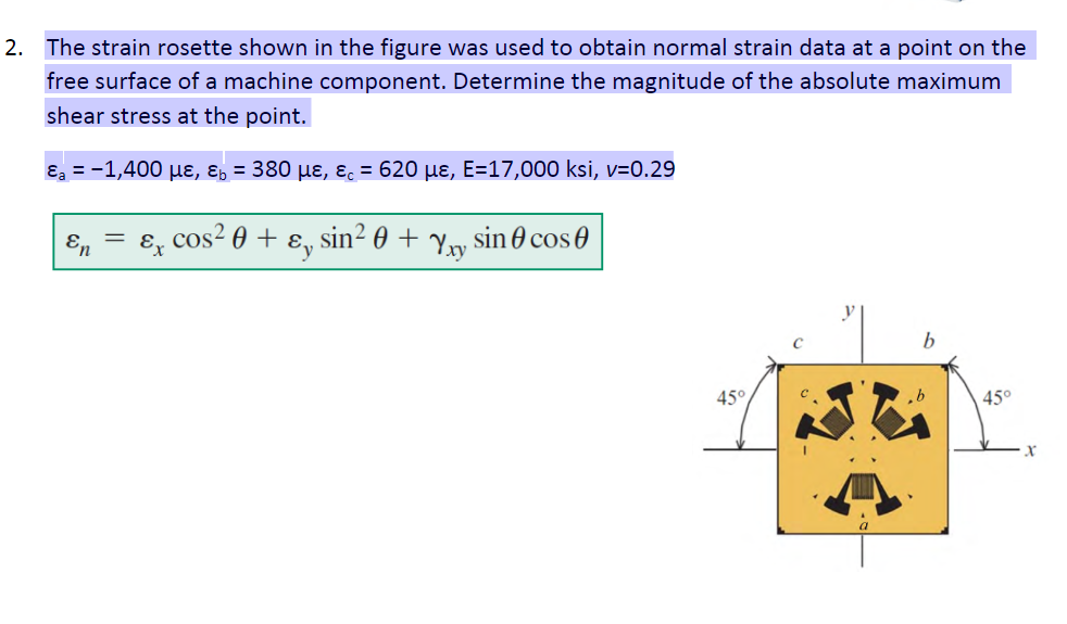 Solved 2. The strain rosette shown in the figure was used to | Chegg.com