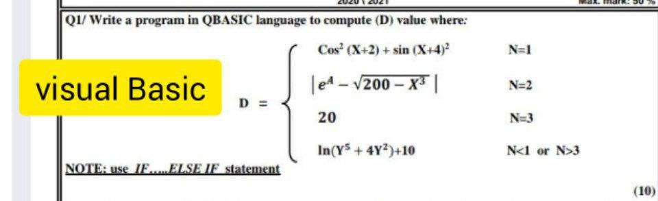 Solved 01/ Write a program in QBASIC language to compute (D) | Chegg.com