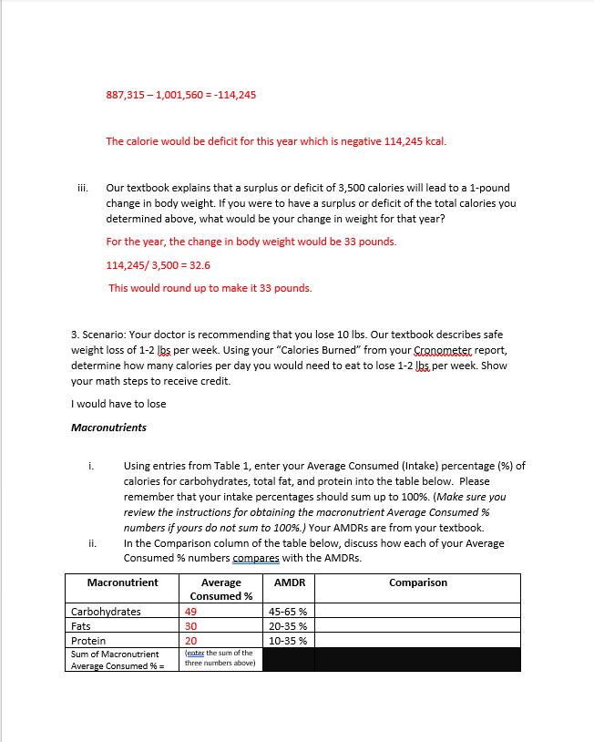 Solved Table 1: Energy and Macronutrients Table 2