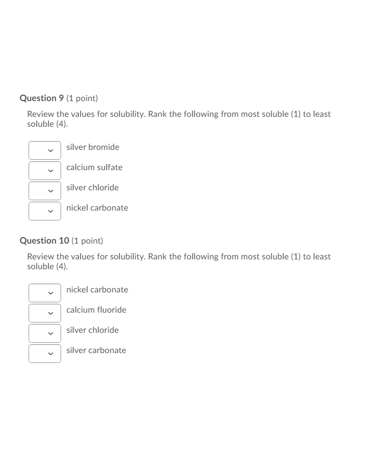 Solved Question 9 (1 point) Review the values for | Chegg.com