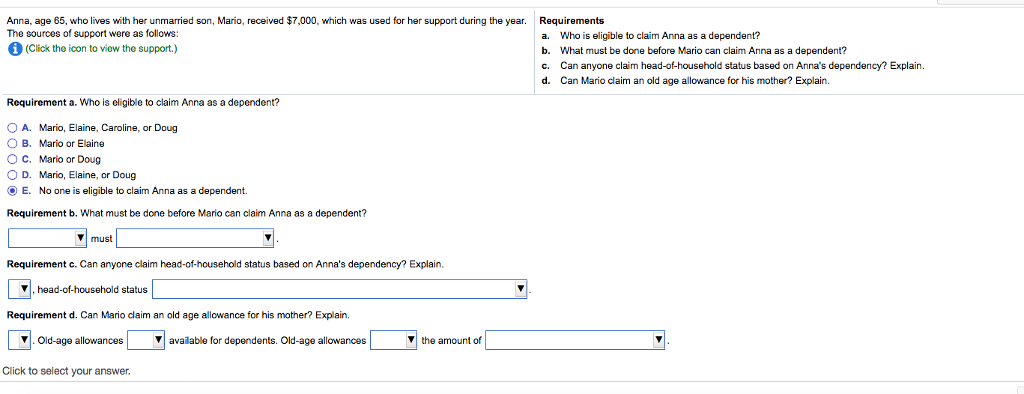 Solved Anna, age 65, who lives with her unmarried son, | Chegg.com