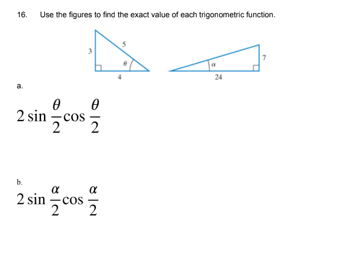 Solved 16. Use the figures to find the exact value of each | Chegg.com