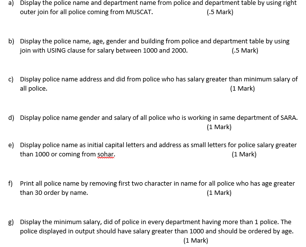 Solved 1. CREATE A TABLE CALLED DEPT WITH BELOW DETAILS. (1 | Chegg.com
