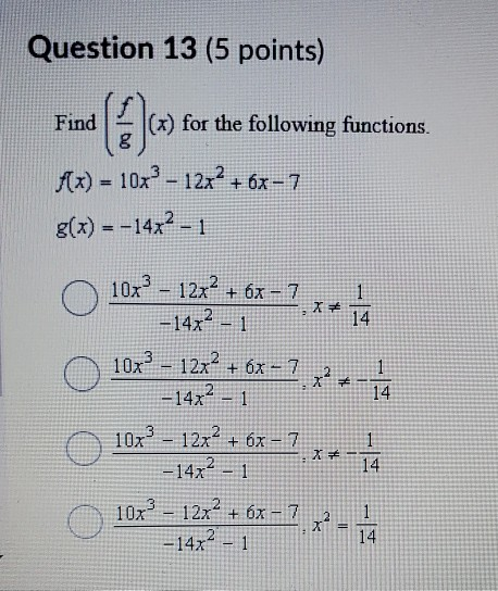 Solved Question 13 (5 points) Find for the following | Chegg.com