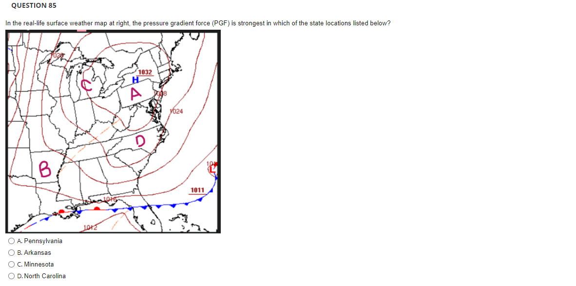Solved QUESTION 85 In the real-life surface weather map at | Chegg.com