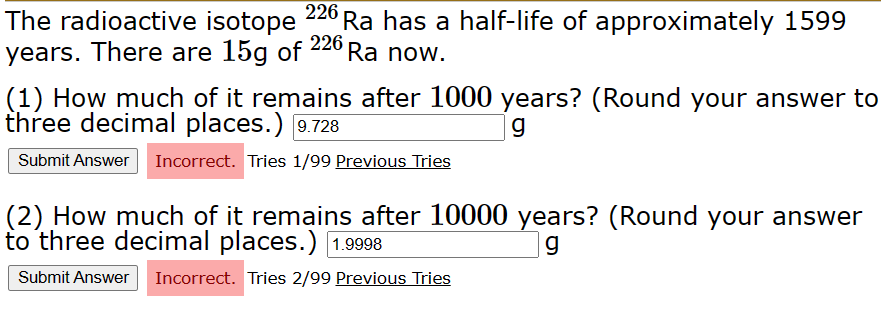 Solved (2) How much of it remains after 10000 years? | Chegg.com