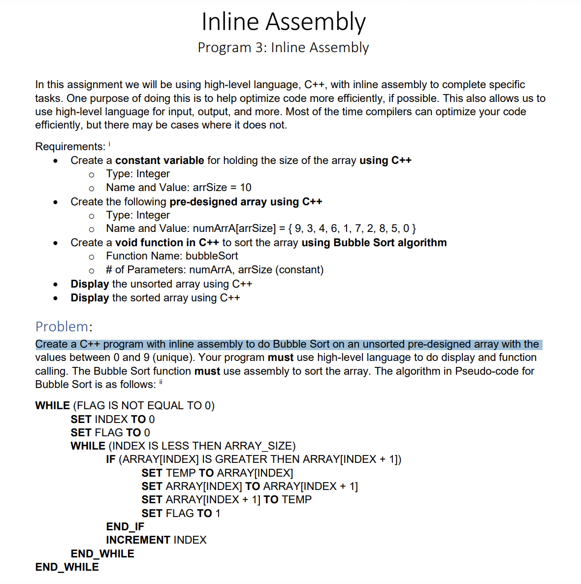 Solved Inline Assembly, MASMProgram 3: Inline AssemblyIn | Chegg.com